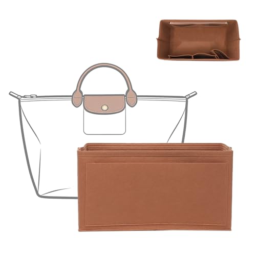 Doxo Purse Organizer Insert for Longchamp Le Pliage L Travel Bag,Gold Brown