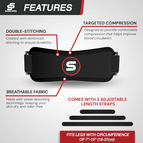 Image of Sleeve Stars Patellar Tendon Support Strap Osgood Schlatter Knee Brace for Youth, Women & Men, Swedish Brand Patella Knee Strap for Arthritis & Pain, Kids Knee Brace w / 3 Lengths (Black /Kids)