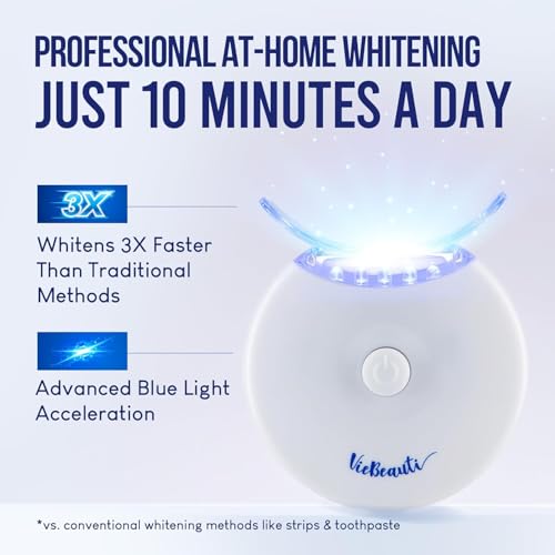 VieBeauti Teeth Whitening Kit with LED Light for Sensitive Teeth, 35% Carbamide Peroxide, Remineralizing Gel for Fast Results Mint