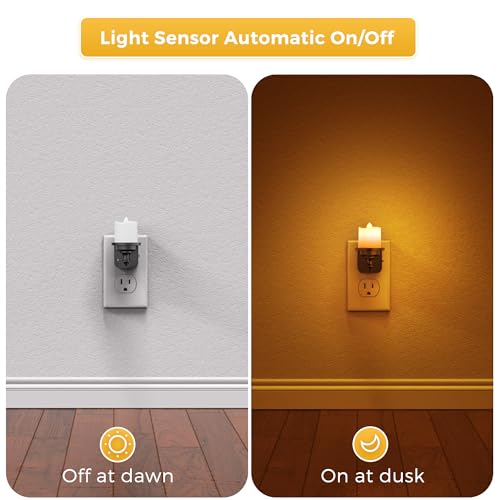 Image of L LOHAS LED Candle Night Light, Amber Night Lights Plug into Wall | Flameless Candle Nightlight with Light Sensor, 0-100LM Dimmable Vintage Decorative Night Light for Hallway Bedroom, 2Pack