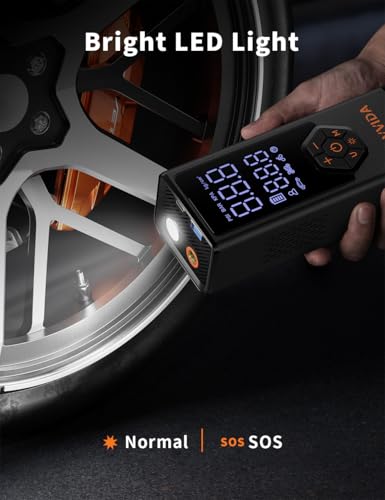Image of Tire Inflator Portable Air Compressor, Air Pump for Car Tires, 7800 mAh Battery, 12V DC, 150 PSI, 40L /min Air Flow, Fast Inflation, Portable air pump for MPV, SUV, Car, Motorcycle, Bike, Ball