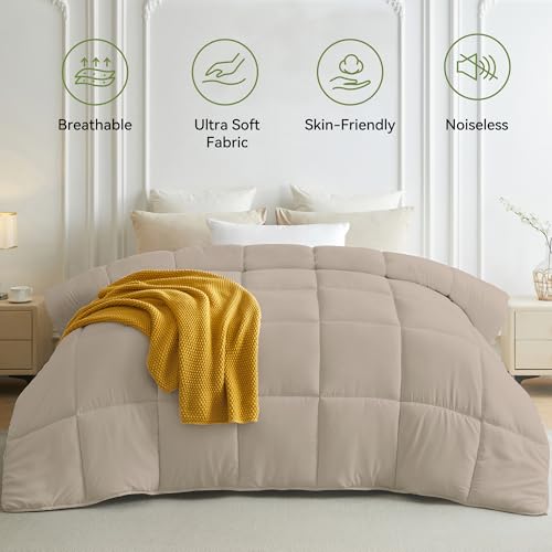 Image of L LOVSOUL Down Alternative Comforter King Size Duvet Insert,All Season Duvet Insert with Corner Tabs,Beige Comforter King 106x90Inches