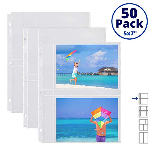 Dunwell 5X7 Photo Sleeve Inserts - (5X7, 50 Pack), For 200 Photos, Crystal Clear Photo Pockets For 3-Ring Binder, Photo Album Refillable Page Inserts, Each Page Holds Four 5 X 7" Pictures, Postcards #TOP1