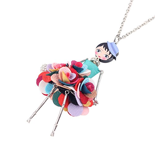 BONSNY Paris Doll Necklace Dress Handmade Pendant Amellie Alloy Flower Crystal Long Chain Women Jewelry4