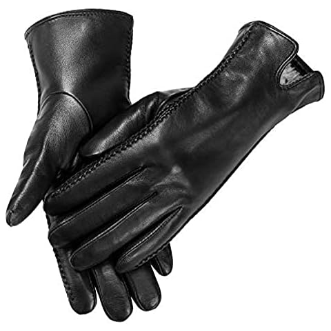 MaxW Womens Leather Gloves Black Winter Sheepskin Gloves Soft Warm Touchscreen Driving Cycling Mitten Faux Rabbit Fur Lining Cover