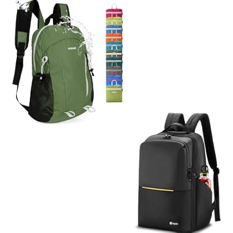 VPBAGE Highly Water-resistant Hiking Daypack + Travel Laptop Backpack, Travel Outdoor Lightweight Casual Anti-Theft Backpack, Double Laptop Compartments with Sleeve Cover