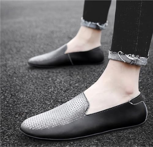 Mens Leather Loafers Slip On Pointed Toe Perforated Breathable Rubber Sole Comfortable Outdoor Dress Shoes2