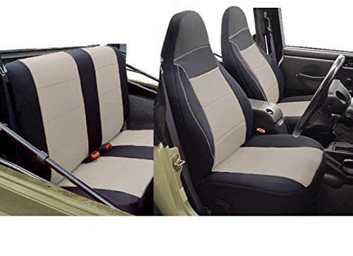 GEARFLAG Neoprene Seat Cover Set fits Wrangler TJ 1997-2002 Front and Rear Seat Set - Waterproof Custom Fit Seat Covers - Thermal Resistant (Safari Khaki)