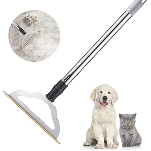 47“ Adjustable Long Handle Carpet Rake Pet Hair Remover, Reusable Large Metal Lint Remover Brush for Embedded Fur Removal from Low Pile Rugs Stairs, Carpet Brush Scraper Dog Cat Hair Remover Broom Cover