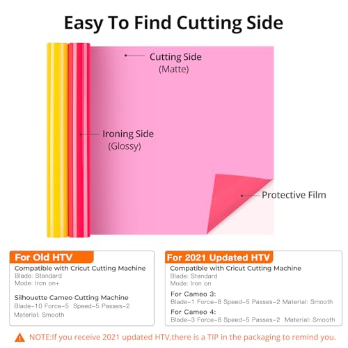 Image of HTVRONT Yellow and Neon Pink 12 inch x 5ft HTV Vinyl Rolls - Easy Cut & Weed Heat Transfer Vinyl for Shirts, Iron on Vinyl for All Cutter Machines
