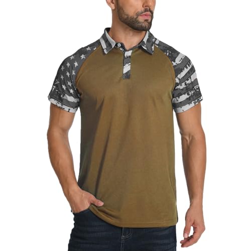 Camisetas Polo Cortas para Hombre de H HYFOL con Diseño Patchwork Estrellado, Estilo Patriótico Americano, Raglán y Tejido Elástico para Golf y Actividades Casuales miniatura 2