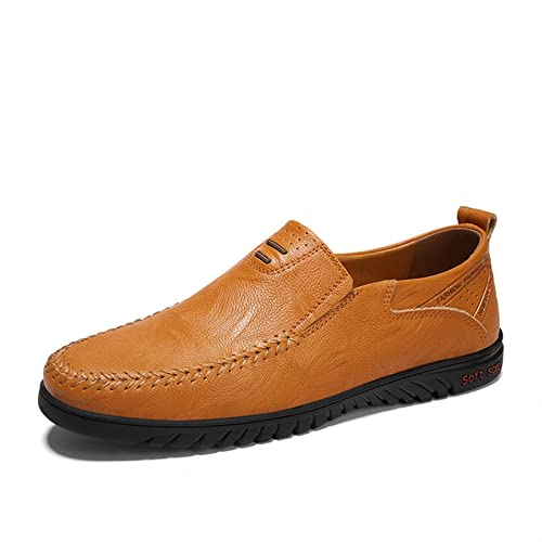 Easy to Put and Remove Driving Moccasins for Men Stitching Details Loafer Shoes Leather Resistant Lightweight Anti-Slip Flexible Walking Slip On for All Occasions