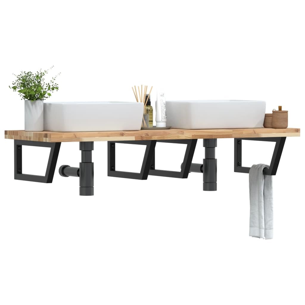 Plan de vasque en acacia massif 140 cm d'épaisseur 4 cm style industriel luxe