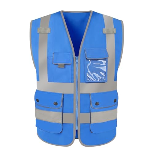 HYCOPROT Gilet de Sécurité Haute Visibilité Avec Poches et Fermeture Éclair, Gilet Respirant de Construction Légère, Conforme Aux Normes EN ISO 20471