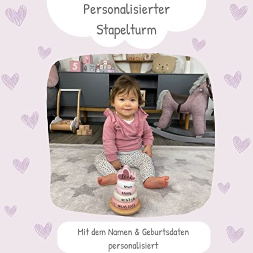 KIDSLINO Stapelturm rosa - personalisierbar I Geschenk zur Geburt & Taufe Handmade Baby Holzspielzeug Personalisierte Geschenke Label-Label Stapelspiel mit Name Geburtsdaten