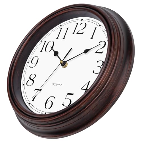 Image of Foxtop 12 Inch Wall Clocks Battery Operated Silent Non-Ticking Classic Vintage Retro Wall Clock Decorative for Office Living Room Kitchen Home (Bronze)