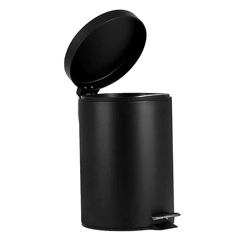 ZELKON Trash Can Bedroom Trash Can Iron Pedal with Cover Frosted Black Home Kitchen Bathroom Living Room Office Hotel Trash Can
