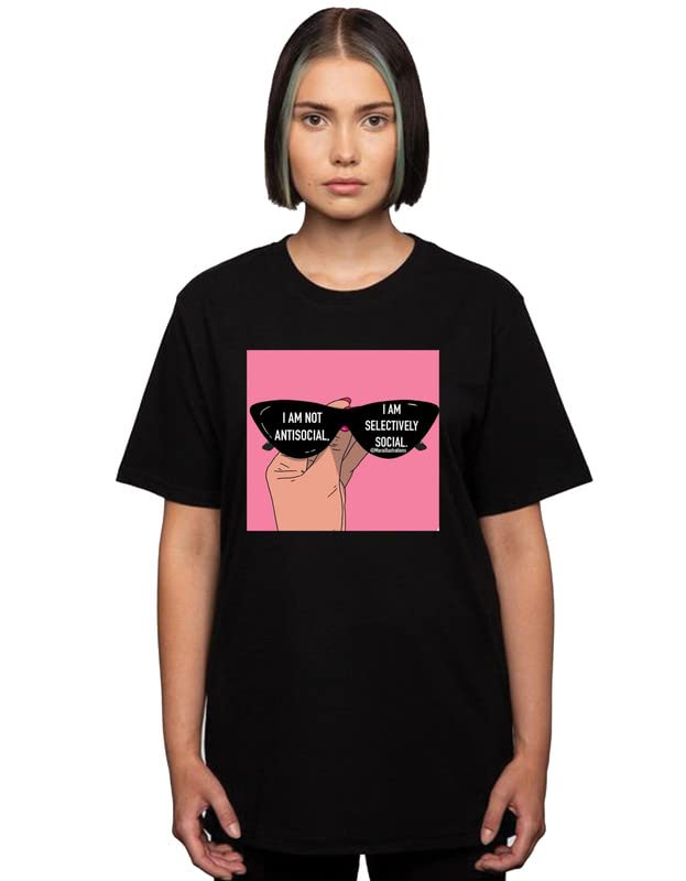 STYLECATForever im not Antisocial - Printed Cotton Round Neck T-Shirt | Graphic Printing (Color - Black) | Designer t Shirts Women