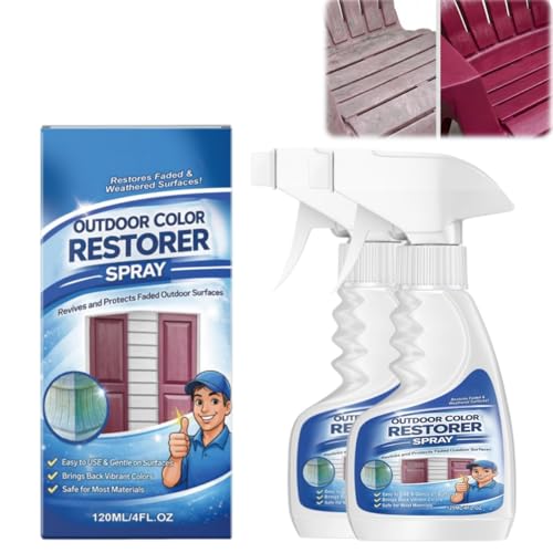 Outdoor Color Restorer Spray, Long Lasting Rejuvenator for Faded Patio Furniture, Wood, Vinyl, Plastic & Decking, Waterproof Layer Renews Decor for Backyard & Daily Furniture Care, 120ML (2 pcs)