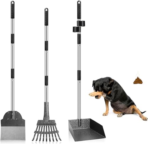 Snagle Paw Hundekotschaufel, 3 Stück Dog Poop Scooper Hundekotschaufel und Harke Metall Rechen Kehrschaufel für große mittlere kleine Hunde mit Lange verstellbare Griff Rake Waste