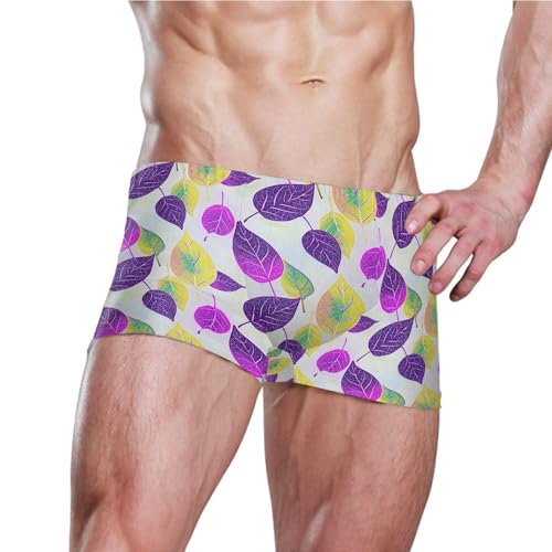 Purple Leaves Mens Swim Trunk Swimwear Bathing Suit Swim Brief Square Leg Board Short S B04047583