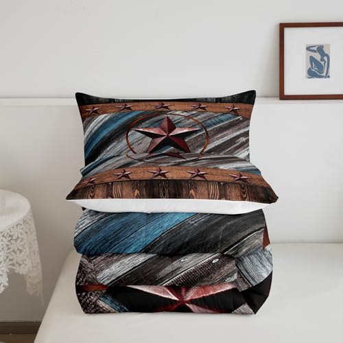 Image of Feelyou Rustic Texas Star Comforter Western Texas Comforter Set for Boys Girls Children Wood Boards Bedding Set Country Style Farmhouse Duvet Set Room Decor Quilt Set King Size