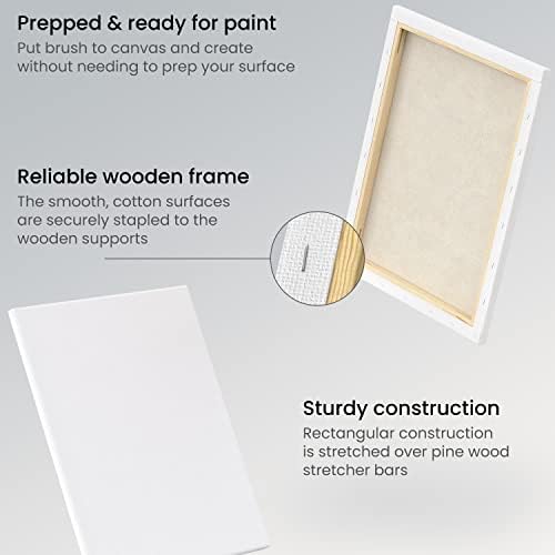 Arteza Stretched Art Canvas, Pack of 8, 27.9 x 35.6 cm, 8 oz Gesso Primed, White Blank 100% Cotton Canvases for Acrylic Painting and Pouring