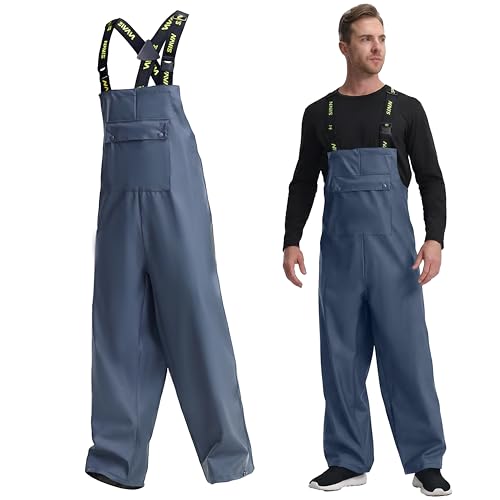 NAVIS MARINE Men's Waterproof Workwear Bib Overalls - Heavy Duty Stretchable Rain Bibs for Fishing & Outdoor Work(Navy,X-Large)