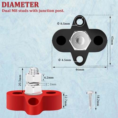 Aienxn 200A 12V Bus Bar Marine 5/16\" (M8) Single Stud Power Distribution Block Insulated Battery Post Junction Block Positive& Negative Busbar for Car and Boat - Thumbnail 2