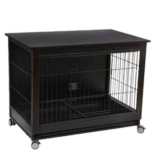 Lapakey木製 ドッグサークル ドッグケージ ペット用ケージ 犬ハウス 室内 インテリア 屋根付き トレー付き お手入れ簡単 小型犬/中型犬向け (ブラック,64*50*60cm車輪付き)