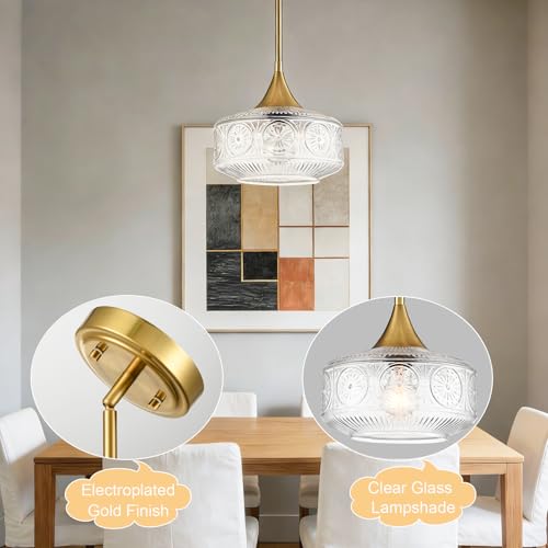 Image of DAYCENT Modern Gold Pendant Light 9-Inch Clear Glass Pendant Lighting