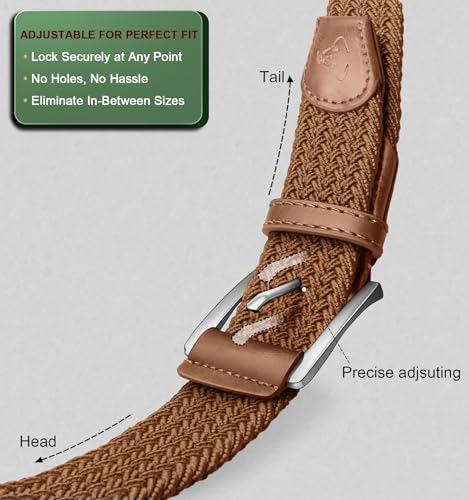 Image of BULLIANT Woven Braided Stretch Web Belt 2Pack for Men 1 3 /8 inch-Gift Boxed