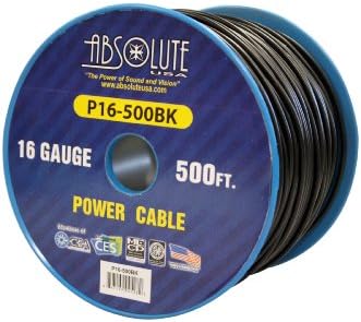 Absolute USA P16-500BK 16 Gauge 500-Feet Spool Primary Power Wire Cable (Black)