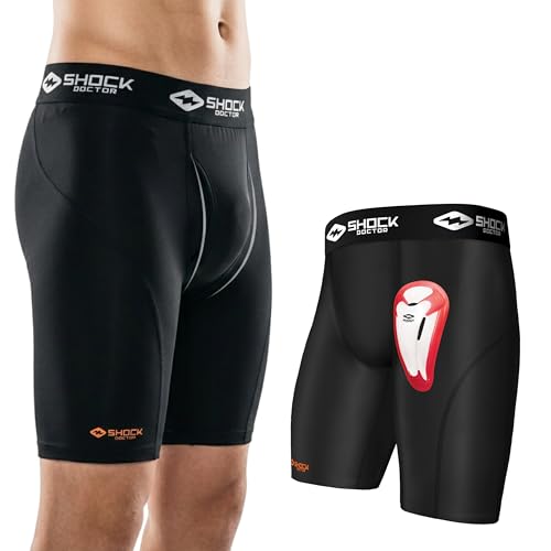 Shock Doctor Compression Shorts with Bio-Flex Athletic Cup, Moisture Wicking, Vented Protection, Youth Sizes Black