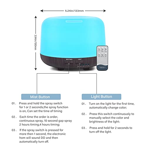 300ml Essential Oil Diffuser, Electric Aromatherapy Diffuser with Remote Control,Timer, 7 Color Changing LED Lights,Cool Mist Air Humidifier for Large Bedroom, Room, Home - Image 5