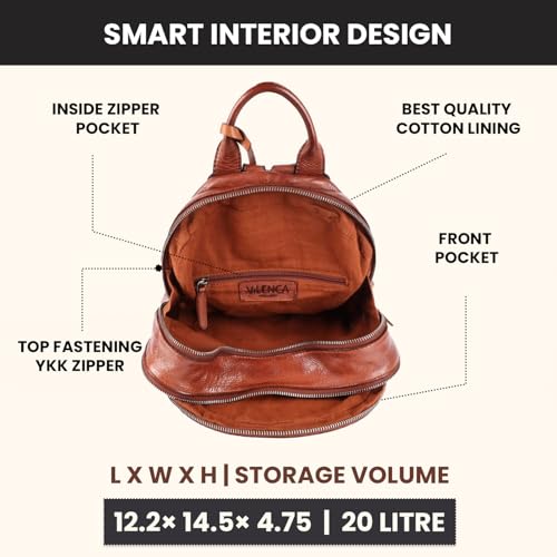 Image of Genuine Leather Backpack for Men, Casual Backpack for Women Office Bag with Adjustable Shoulder Strap (VL-054-COGNAC)