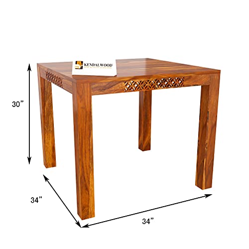 Image of KENDALWOOD Furniture | Sheesham Wood CNC Cuting Dining Table with Chairs & |1 Year Warranty | Dining Room Furniture | 4 Seater Dining Set, (Finish Color;-Honey Teak Finish) -DIY(Do-It-Yourself)