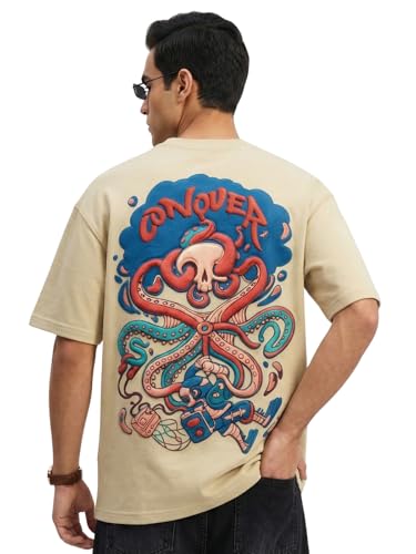 Image of Veirdo Oversized Baggy Fit Drop Shoulder Graphic Printed Design Half Sleeve T-Shirt for Men (Available Sizes: S to 2XL)