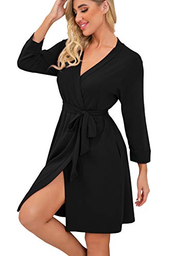 Image of PrinStory Womens Robe Lightweight Short Knit Bathrobe Soft Ladies Sleepwear with Pockets