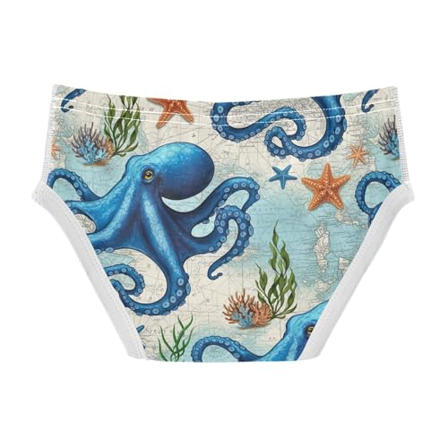 CHIFIGNO Boy Cotton Briefs Printed Underwear Soft Briefs Underwear for Little Boys, Vintage Tentacles Starfish Blue2