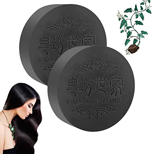 2pcs Hair Fallopia Multiflora Shampoo Bar, Black & Thick Shampoo for thinning Hair and Hair Loss, soap Cover bar soap for Gray Hair, hira Darkening Shampoo bar