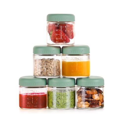 Image of Haakaa Glass Baby Food Jar with Silicone Lid – 6pc 6 x 4oz,Premium Lab-Quality Borosilicate Glass, Plastic-Free, Freezer, Microwave & Ovensafe.
