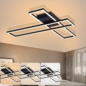 Homefire Deckenlampe Wohnzimmer LED Deckenleuchte - 42W Wohnzimmerlampe Stufenlos Dimmbare Küchenlampe Modern Schwarz Schlafzimmerlampe Rechteck Design Deckenbeleuchtung für Schlafzimmer Küche Büro