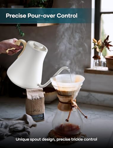 Image of INTASTING Gooseneck Electric Kettle with 1℉ Temperature Control, 0.9 Liter | Fast Heating, Stainless Steel Interior, for Pour Over Coffee, Tea & Boiling Water, Keep Warm, Auto Shut-Off, 1200W, Cream