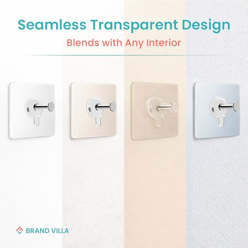 Image of BRAND VILLA Photo Frame Hooks for Wall Without Drilling, Heavy Duty Self Adhesive Wall Hooks Nail Free Strong Stainless Steel Transparent Hanging Hook for Frames & Home Decor (Pack of 30)