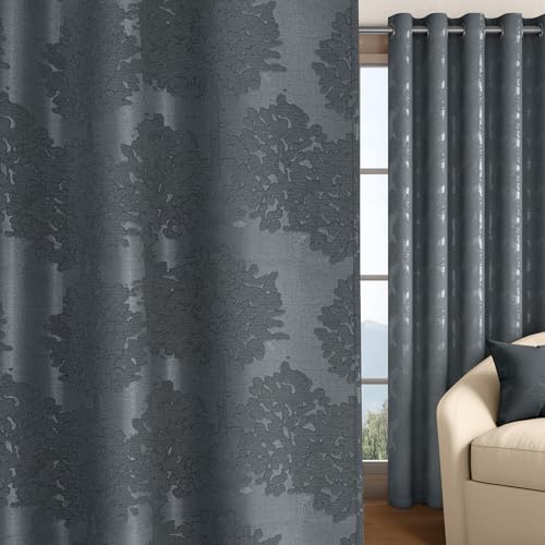 Image of Wakefit Jacquard Room Darkening Curtain | Light Blocking Upto 70% | (5 x 3.9 ft) | Door Curtain | Set of 2 | Reduces Noise | Machine Washable | Smash |Tree Grey