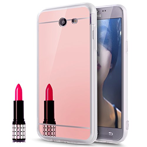 Galaxy J5 Prime Case, On5 2016 Case,ikasus Mirror Back Case Skin,Luxury Mirror Back Shock-Absorption TPU Bumper Anti-Scratch Bright Reflection Protective Case for Galaxy On5 2016 / J5 Prime,Rose Gold