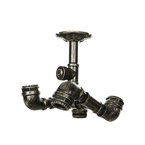 Vintage Lámpara de Techo,Industrial Tubo de Agua Plafón Lámpara Retro Antiguo Steampunk Luz de Techo con 4 Luces Diseño Metal E27 Edison Portalamparas Iluminación Para Dormitorio Salón Cocina Bar,C Cover