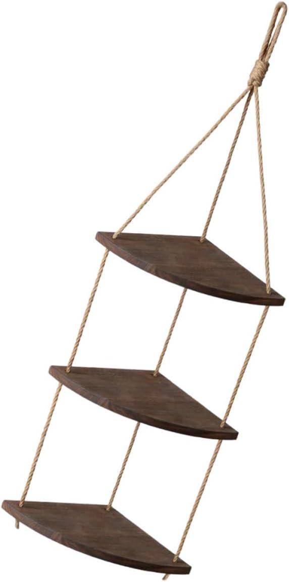 Gadpiparty Retro Fan Shaped Wall Corner Storage Shelf with Rope Hanger