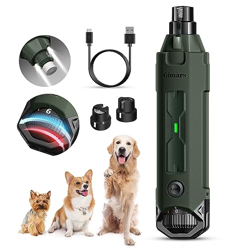 Gimars Krallenschleifer für Hunde 6-Gang Mit 2 LED-Licht, Superleise, 12000RPM Verstellbare Hunde Krallenschleifer mit USB, Geeignet für Katzen und Hunde, Armeegrün